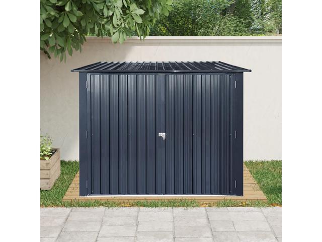 Outdoor Steel Storage Shed For Bicycle with Slope Roof and 4 Bike Tracks, black