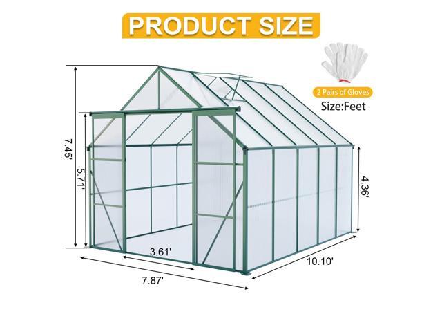 8x10FT Double Door Polycarbonate Greenhouse Raised Base and Anchor Aluminum Heavy Duty Walk-in Greenhouses for Outdoor Backyard in All Season,Green