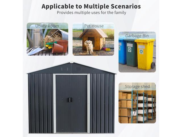 8ft x 6ft Outdoor Metal Storage Shed with Metal foundation,Black