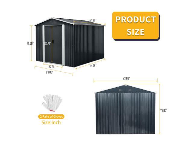 8ft x 10ft Outdoor Metal Storage Shed with meatl foundation,Black