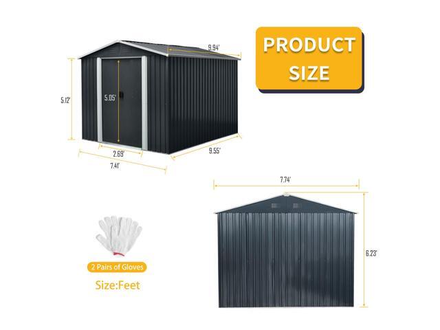 8ft x 10ft Outdoor Metal Storage Shed with meatl foundation,Black
