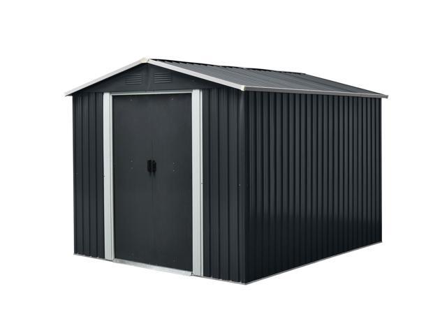 8ft x 10ft Outdoor Metal Storage Shed with meatl foundation,Black