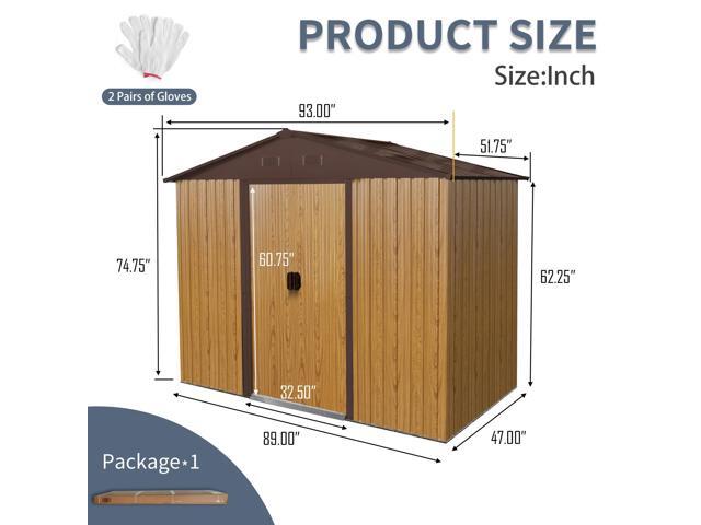 8ft x 4ft Outdoor Metal Storage Shed with Sliding Door and foundation for Backyard, Patio, Lawn (Coffee)