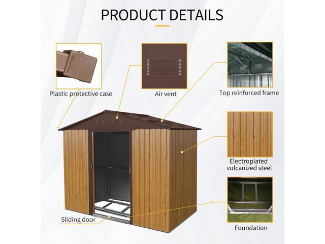 8ft x 4ft Outdoor Metal Storage Shed with Sliding Door and foundation for Backyard, Patio, Lawn (Coffee)