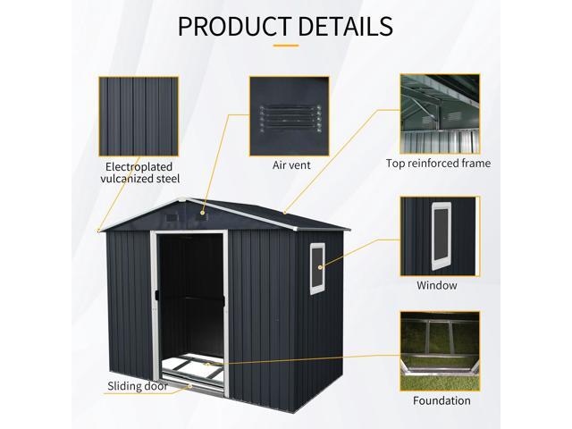 8ft x 4ft Outdoor Metal Storage Shed with Window and Metal Foundation for Backyard, Patio, Lawn (Black and White)