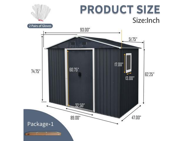 8ft x 4ft Outdoor Metal Storage Shed with Window and Metal Foundation for Backyard, Patio, Lawn (Black and White)