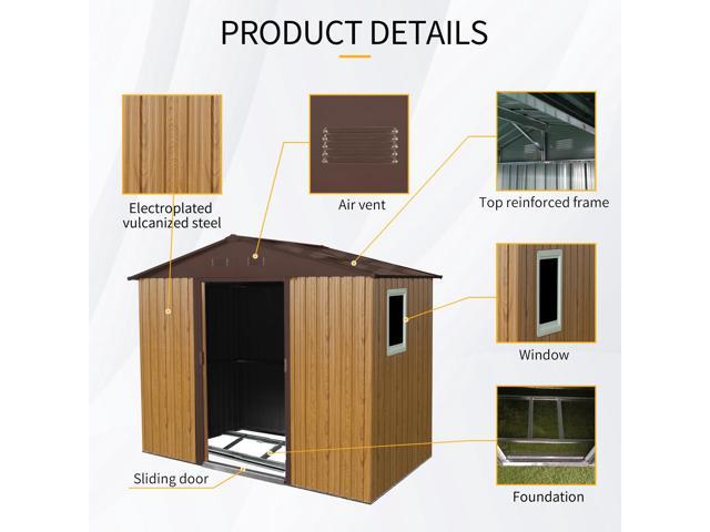 8 ft x 4 ft Outdoor Metal Storage Shed with Window and Metal Foundation for Backyard, Patio, Lawn (Coffee)
