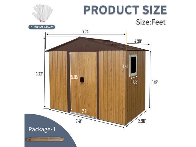 8 ft x 4 ft Outdoor Metal Storage Shed with Window and Metal Foundation for Backyard, Patio, Lawn (Coffee)