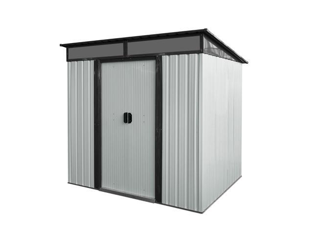 6ft x 5ft Outdoor Metal Storage Shed with Lockable Sliding Doors and Transparent plate for Garden, Lawn ( White and Black )