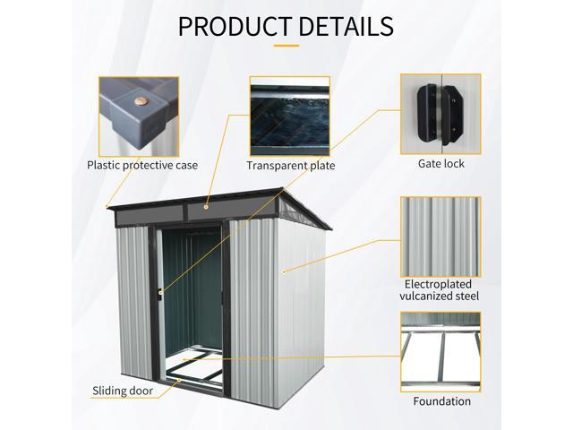 6ft x 5ft Outdoor Metal Storage Shed with Lockable Sliding Doors and Transparent plate for Garden, Lawn ( White and Black )