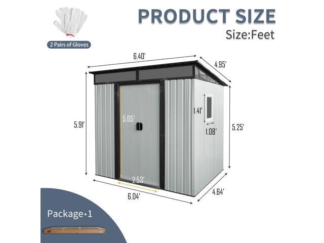 6ft x 5ft Outdoor Metal Storage Shed with Window and Transparent plate for Garden, Lawn (White and Black)