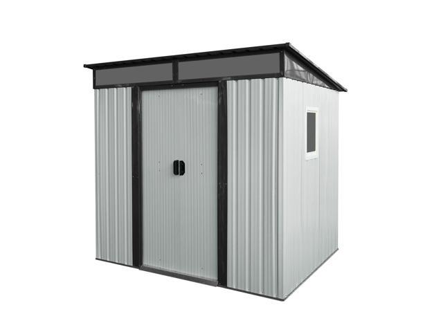 6ft x 5ft Outdoor Metal Storage Shed with Window and Transparent plate for Garden, Lawn (White and Black)