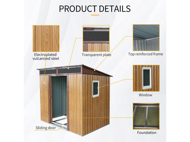6ft x 5ft Outdoor Metal Storage Shed with Window and Transparent plate for Garden, Lawn (Coffee)