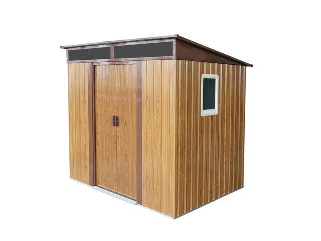 6ft x 5ft Outdoor Metal Storage Shed with Window and Transparent plate for Garden, Lawn (Coffee)