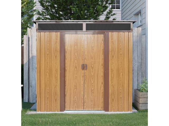 6ft x 5ft Outdoor Metal Storage Shed with Window and Transparent plate for Garden, Lawn (Coffee)