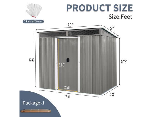 8ft x 6ft Outdoor Metal Storage with Lockable Sliding Doors and Transparent plate for Garden, Lawn (Gray)