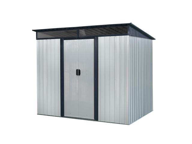 8ft x 6ft Outdoor Metal Storage with Lockable Sliding Doors and Transparent plate for Garden, Lawn (White and Black)