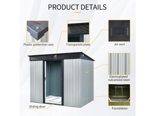 8ft x 6ft Outdoor Metal Storage with Lockable Sliding Doors and Transparent plate for Garden, Lawn (White and Black)