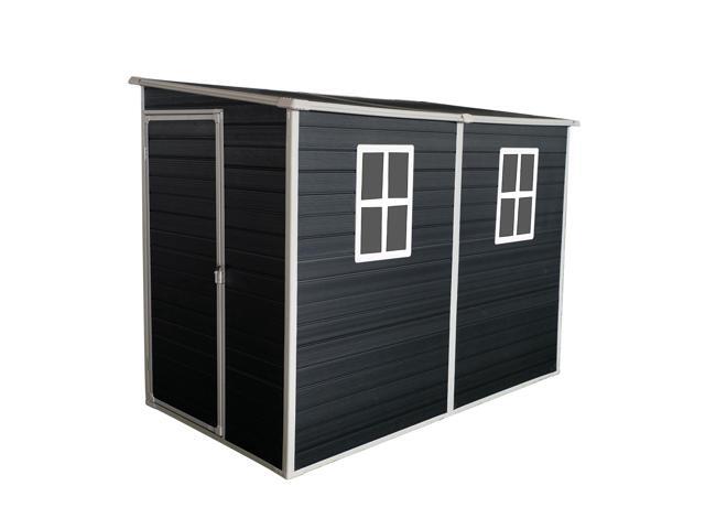 4x8ft Outdoor Storage Shed with Floor Resin shed with Two-Window, Waterproof,Lockable Doors for Patio,Yard,Lawn --Black