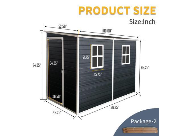 4x8ft Outdoor Storage Shed with Floor Resin shed with Two-Window, Waterproof,Lockable Doors for Patio,Yard,Lawn --Black