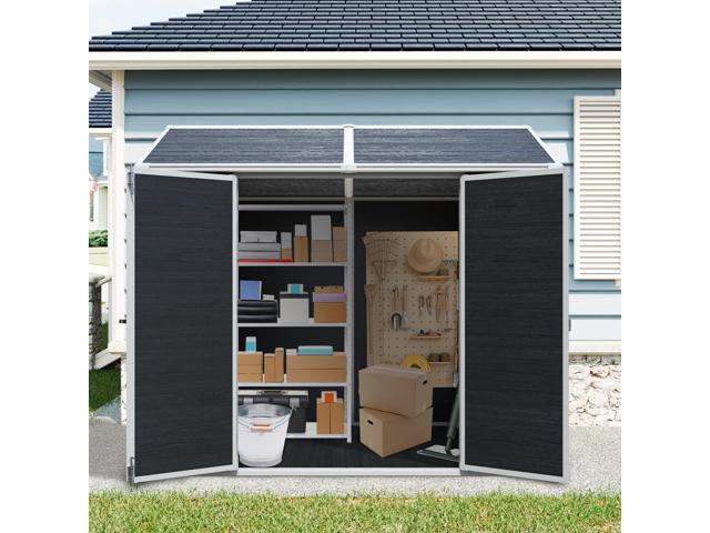 8 x 6ft Resin Outdoor Storage Shed Waterproof Shed with Floor & Two Windows & Lockable Door, Tool Shed for Garden, Patio, Backyard,Black