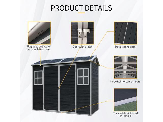 8 ft x 4 ft Outdoor Storage Shed with Two-Window and Double-Door, Plastic Shed with Floor for Gargen,Patio,Yard,Lawn,Black (W540S00046)