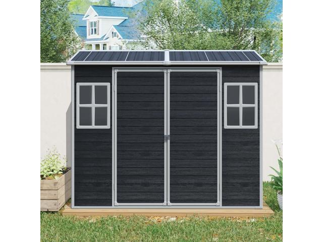 8 ft x 4 ft Outdoor Storage Shed with Two-Window and Double-Door, Plastic Shed with Floor for Gargen,Patio,Yard,Lawn,Black (W540S00046)