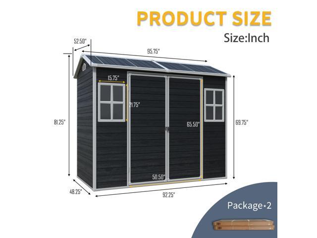8 ft x 4 ft Outdoor Storage Shed with Two-Window and Double-Door, Plastic Shed with Floor for Gargen,Patio,Yard,Lawn,Black (W540S00046)