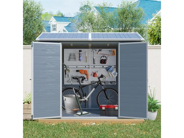 8 ft x 4 ft Outdoor Storage Shed with Two-Window and Double-Door, Plastic Shed with Floor for Gargen,Patio,Yard,Lawn,gray (W540S00045)