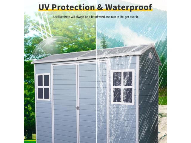 8 ft x 4 ft Outdoor Storage Shed with Two-Window and Double-Door, Plastic Shed with Floor for Gargen,Patio,Yard,Lawn,gray (W540S00045)