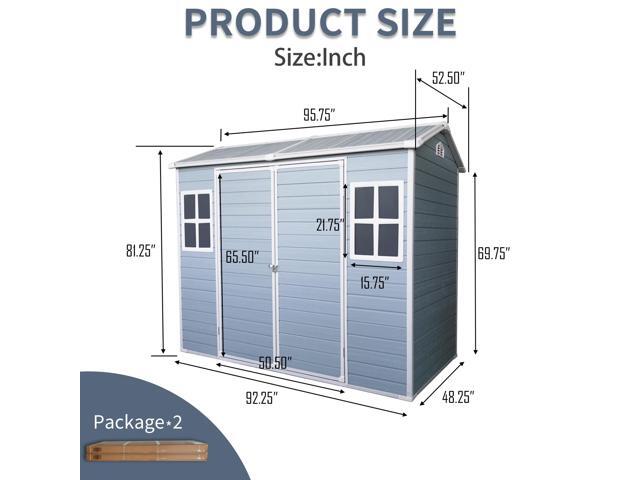 8 ft x 4 ft Outdoor Storage Shed with Two-Window and Double-Door, Plastic Shed with Floor for Gargen,Patio,Yard,Lawn,gray (W540S00045)