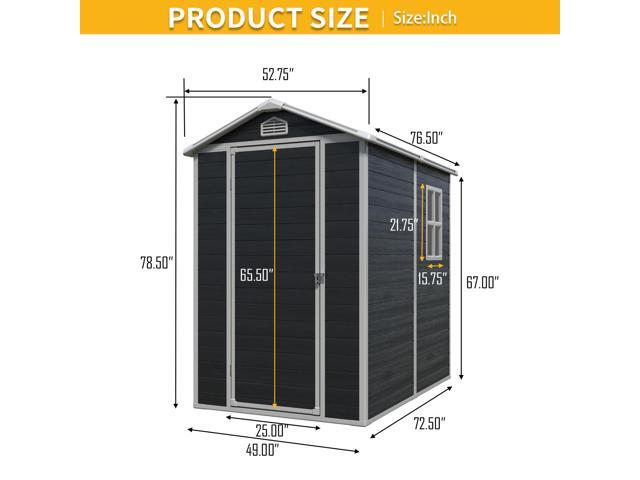 4 ft x 6 ft Outdoor plastic Storage Shed with floor,Black (W540S00042)