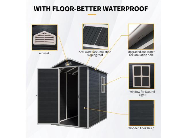 4 ft x 6 ft Outdoor plastic Storage Shed with floor,Black (W540S00042)