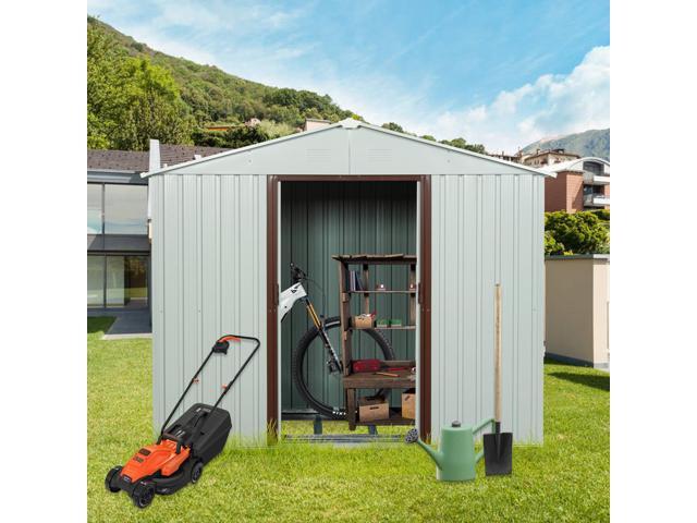 6ft x 5ft Outdoor Metal Storage Shed with Metal foundation,White