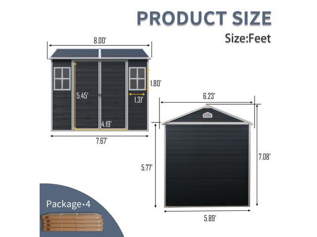 8 x 6ft Resin Outdoor Storage Shed Waterproof Shed with Floor & Two Windows & Lockable Door, Tool Shed for Garden, Patio, Backyard,Black