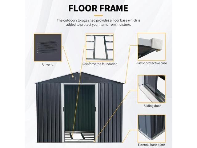 8ft x 6ft Outdoor Metal Storage Shed with Metal foundation,Black