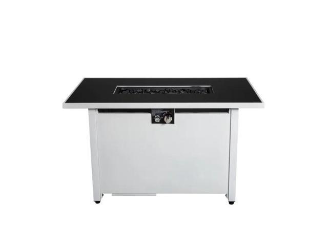 43' Rectangular Fire Pit with Smoked Glass and Metal Frame