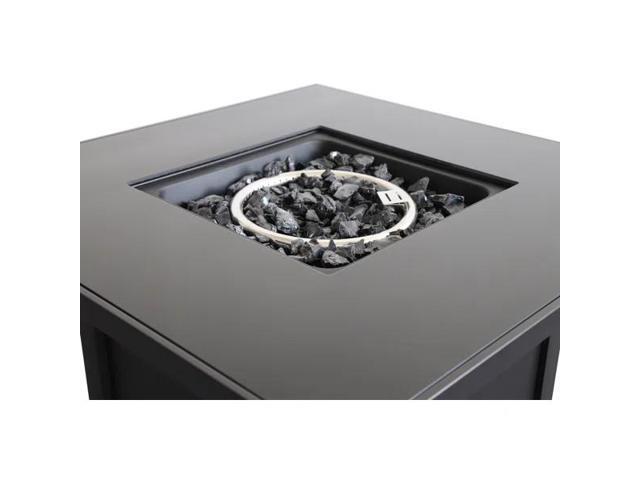 30' Powder-Coated Metal Fire Pit with Smoked Glass Lid