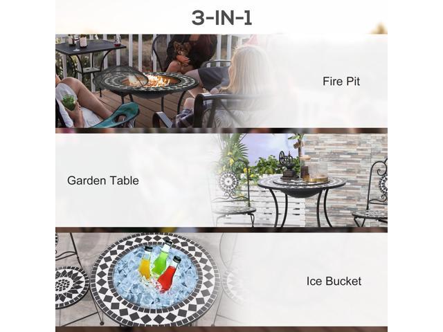 30' Outdoor Fire Pit Dining Table, 3-in-1 Round Wood Burning Fire Pit Bowl, Patio Ice Bucket with Storage Shelf, Spark Screen Cover for BBQ,...