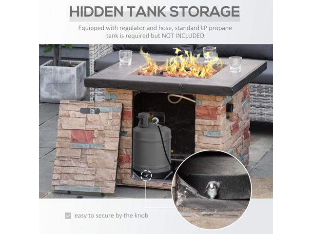 Outsunny 32 Inch Outdoor Propane Gas Fire Pit Table, 50,000 BTU Auto-Ignition Square Faux Ledge Stone Gas Firepit with Lava Rocks and Rain Cover,...