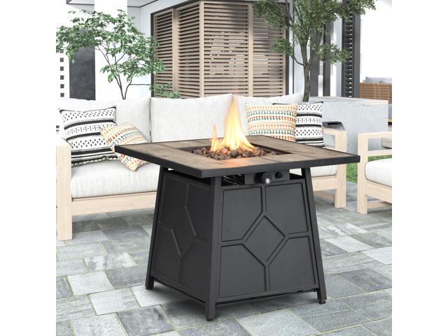 Fire Pit Table, 28-inch Square 40,000 BTU Auto-Ignition Propane Gas Firepit with Waterproof Cover