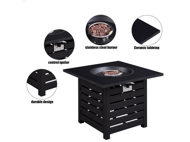 Fire Pit Table, 32-inch Square 50,000 BTU Auto-Ignition Propane Gas Firepit with Waterproof Cover