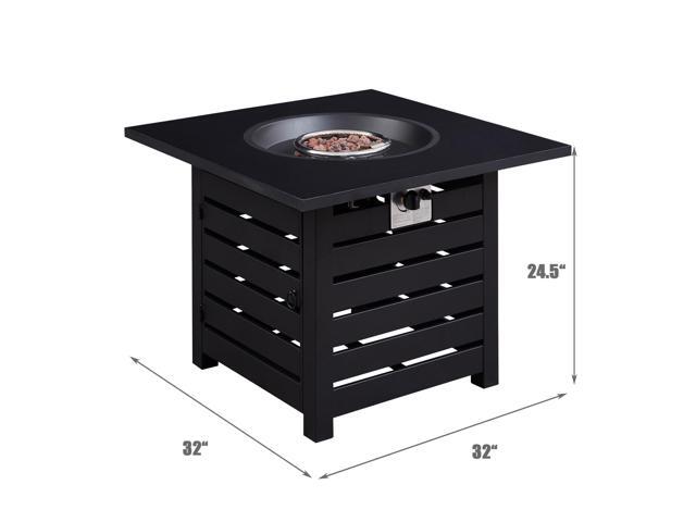 Fire Pit Table, 32-inch Square 50,000 BTU Auto-Ignition Propane Gas Firepit with Waterproof Cover