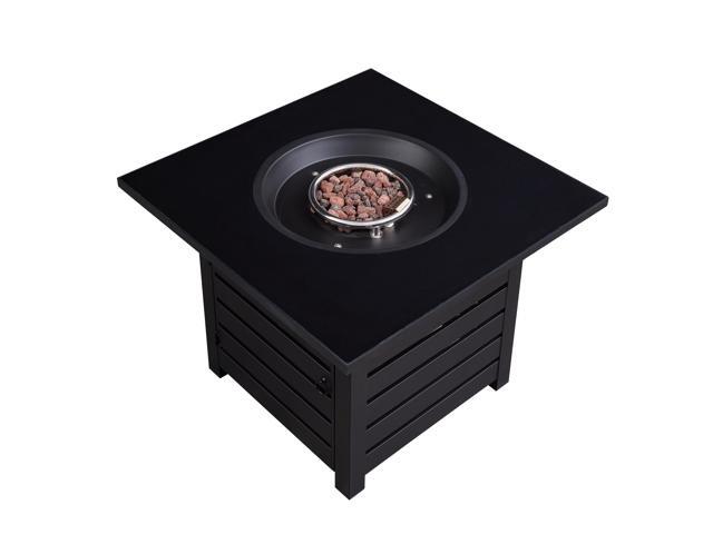 Fire Pit Table, 32-inch Square 50,000 BTU Auto-Ignition Propane Gas Firepit with Waterproof Cover