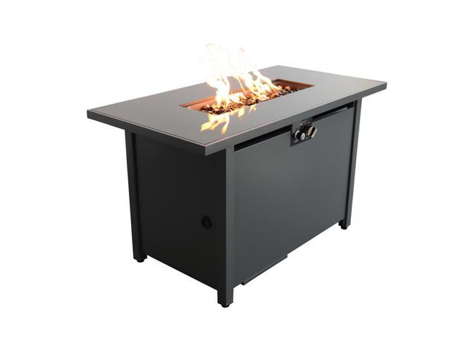 25'' H x 42'' W Steel Outdoor Fire Pit Table with Lid (Black)