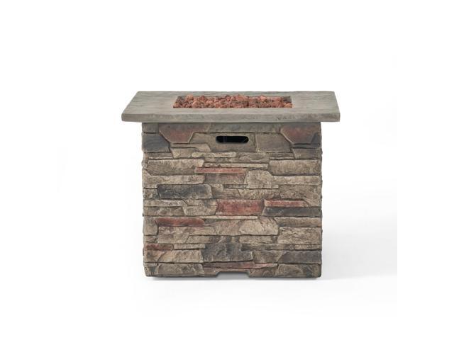 32'' STONE SQUARE MGO FIRE PIT W/ GREY TOP- 40,000 BTU