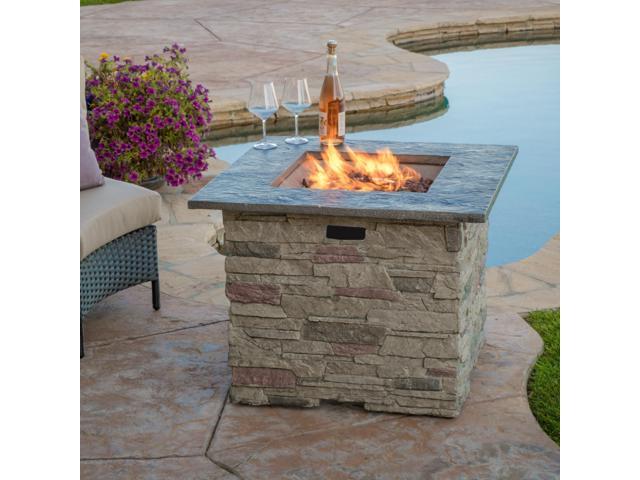 32'' STONE SQUARE MGO FIRE PIT W/ GREY TOP- 40,000 BTU