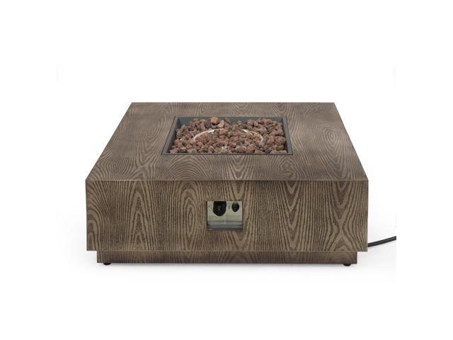 WELLINGTON SQUARE IRON WOOD PATTERN FIRE PIT -50,000 BTU Tank outside