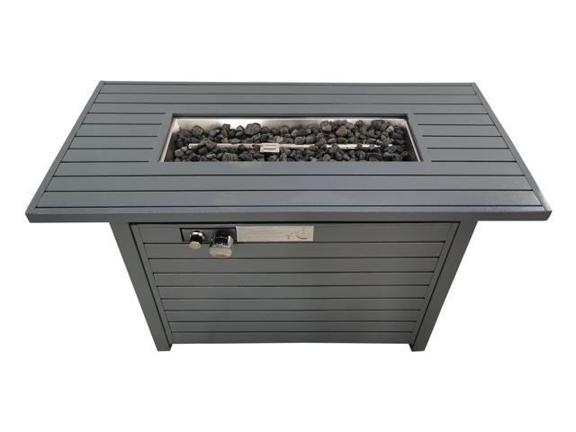 Living Source International 25'' H x 42'' W Steel Outdoor Fire Pit Table with Lid (Gray)