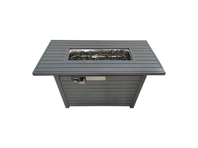 Living Source International 25'' H x 42'' W Steel Outdoor Fire Pit Table with Lid (Gray)